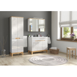 skandinaviško dizaino vonios baldų komplektas, medernaus dizaino, baltas