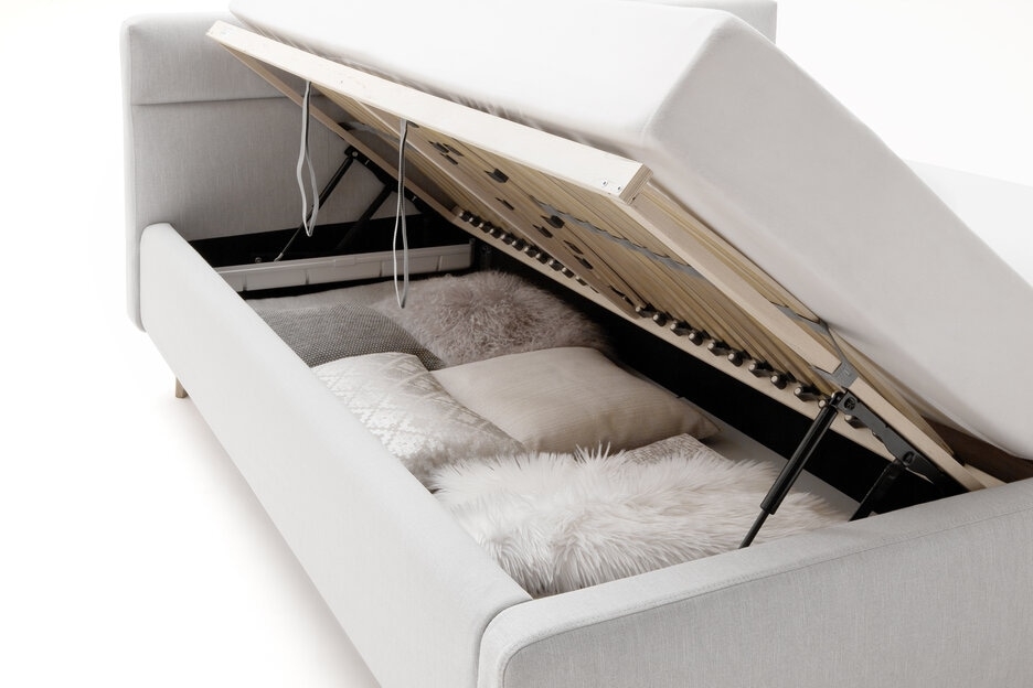 lova su patalynės dėže, stilinga, pilkos, kreminės, baltos arba rausvos spalvos