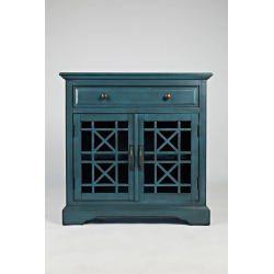 antique blue spalvos spintelė, su stalčiumi, su dvejomis įstiklintomis ažūrinėmis durimis