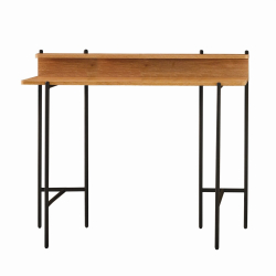 rašomasis stalas su stalčiumi, medinis, metalinėmis kojomis, kompaktiškas