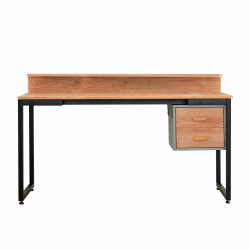 rašomasis stalas su stalčiumi, medinis, metalinėmis kojomis, erdvus