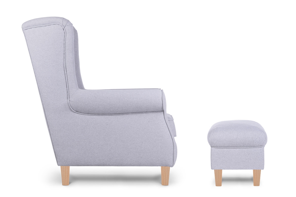 Pufas MILE, šviesiai pilkas/medžio, 51x36x42 cm