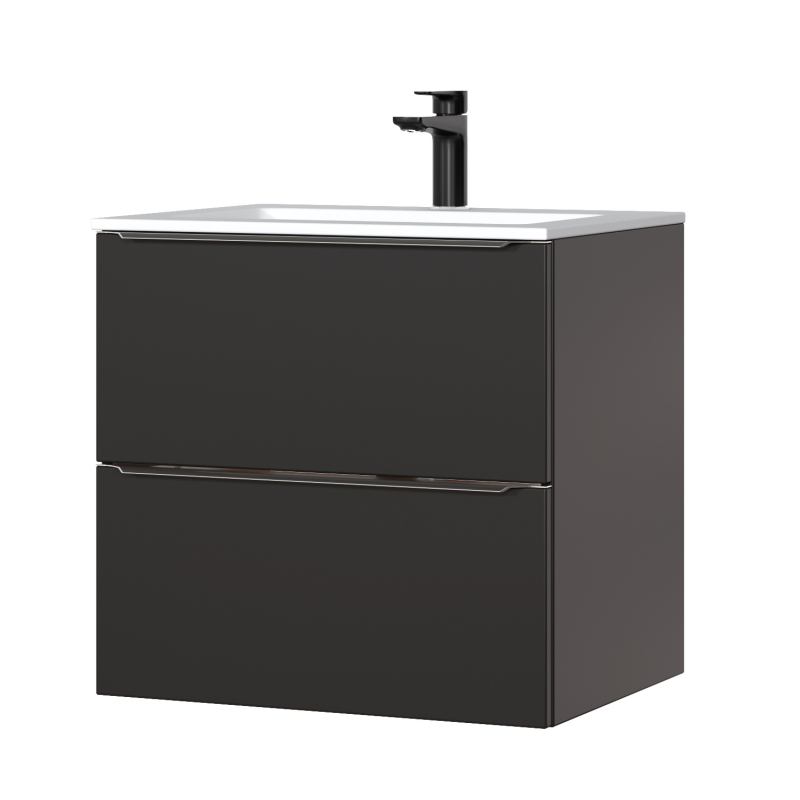 CAPPRI BLACK stiliaus vonios spintelė su praustuvu, pakabinama, juodos spalvos