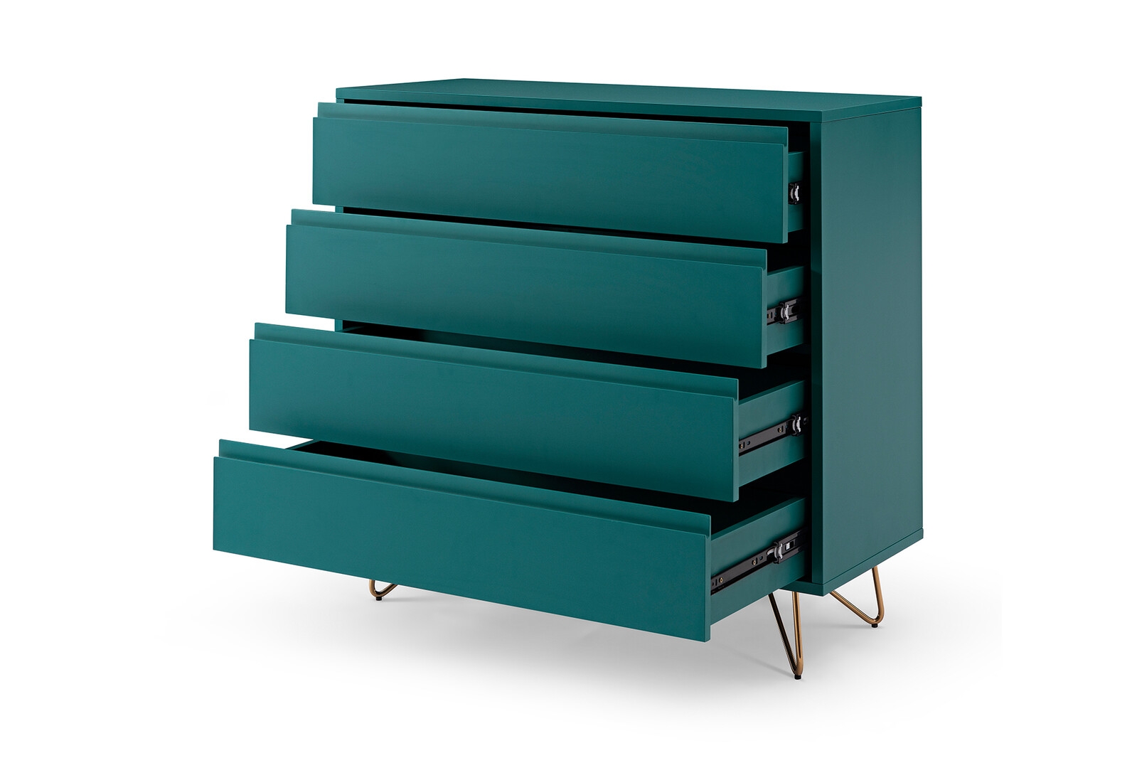 Modernaus dizaino komoda, skandinaviško stiliaus, turkio spalvos