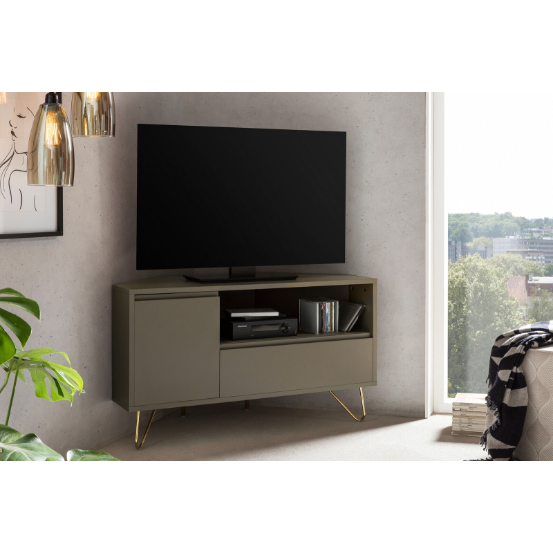Skandinaviško stiliaus TV staliukas, kampinis, trijų skyrių