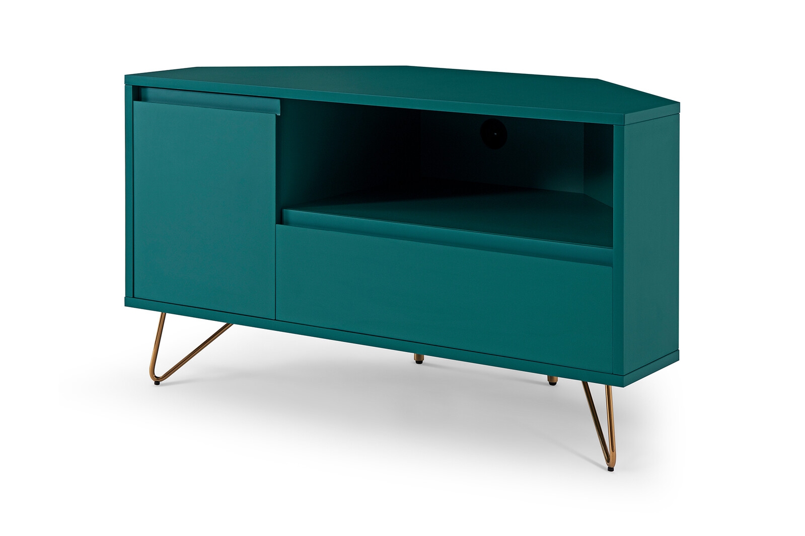 Skandinaviško stiliaus TV staliukas, kampinis, trijų skyrių