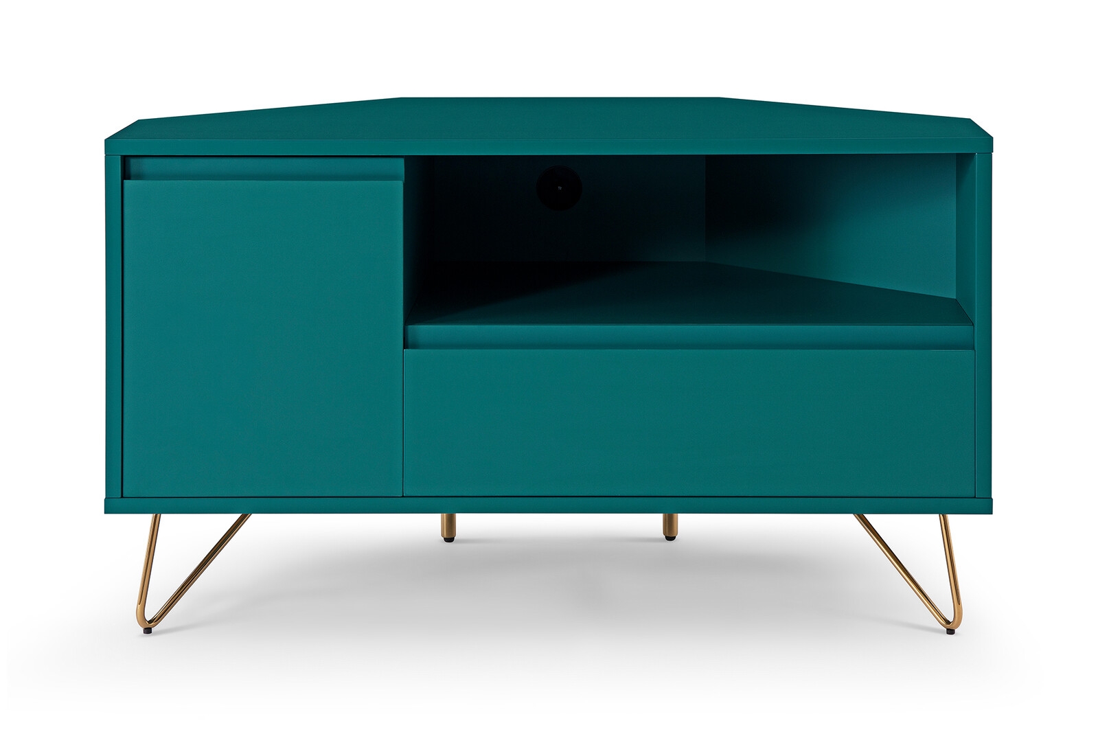 Skandinaviško stiliaus TV staliukas, kampinis, trijų skyrių