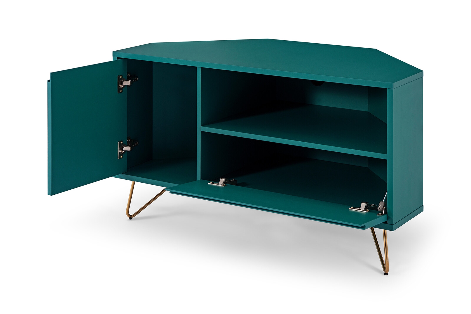 Skandinaviško stiliaus TV staliukas, kampinis, trijų skyrių