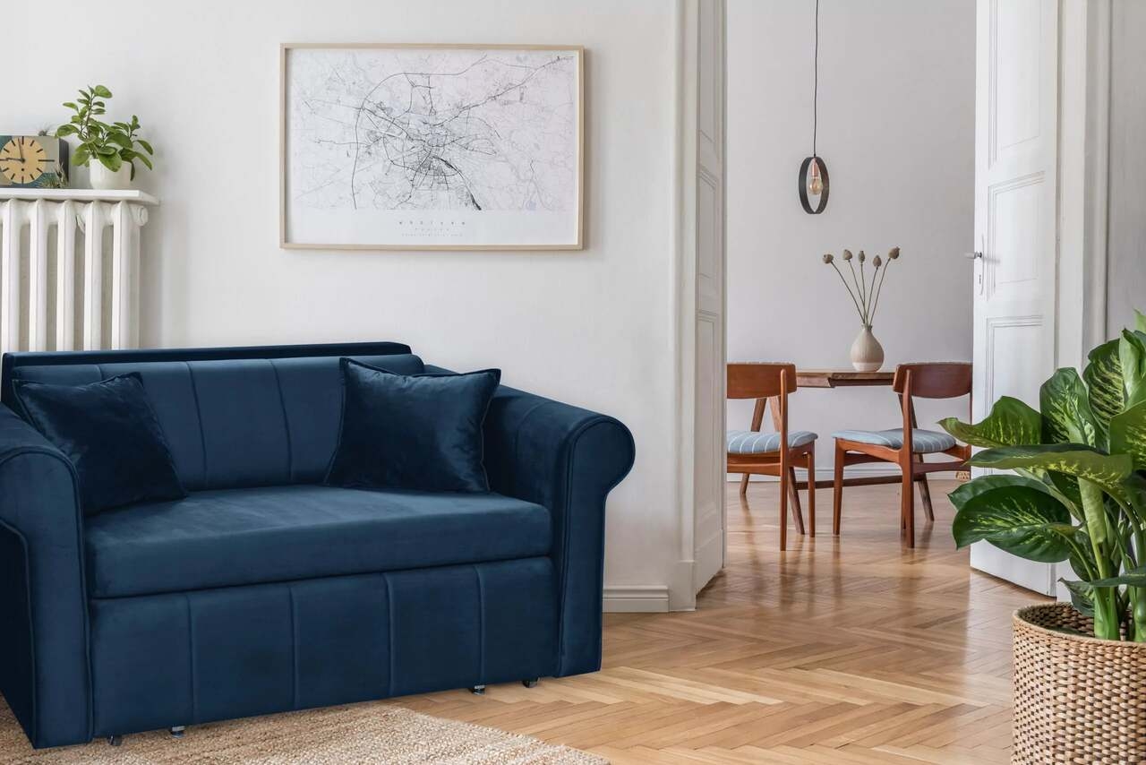 Sofa LAVI, mėlyna, 161x94x84 cm