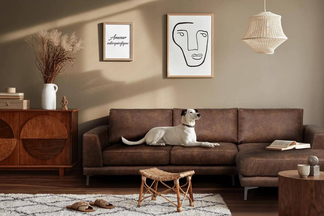 Minkštas kampas HOLO, rudas, kairinis/dešininis, 264x162x82 cm