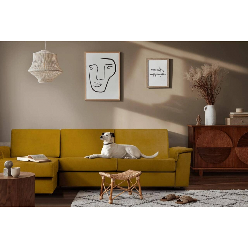 Minkštas kampas ALOP, geltonas, kairinis/dešininis, 292x185x98 cm