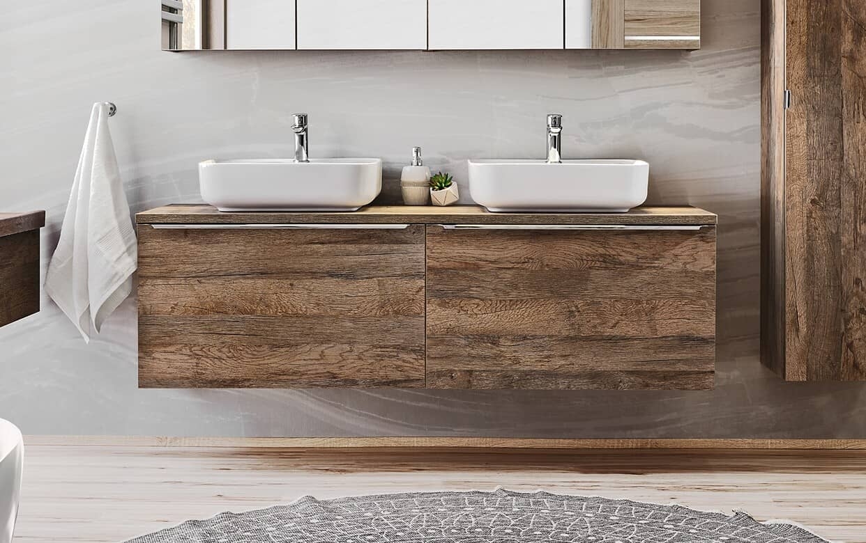 Pakabinama vonios spintelė su praustuvais 828D SANTA OAK