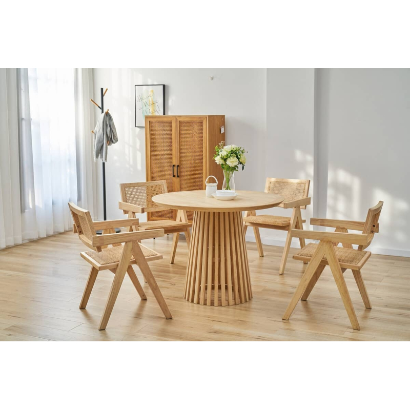 Apvalus stalas KENA, šviesaus medžio, 100x100x77 cm