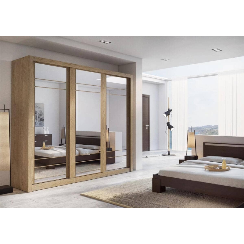 Trijų durų spinta su veidrodžiais APER, ąžuolo, 250x60x215 cm