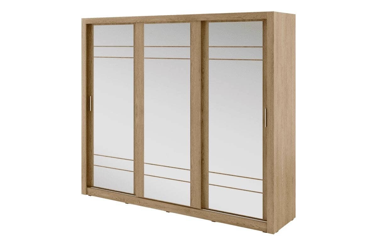 Trijų durų spinta su veidrodžiais APER, ąžuolo, 250x60x215 cm