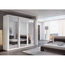 Trijų durų spinta su veidrodžiais APER, balta, 250x60x215 cm