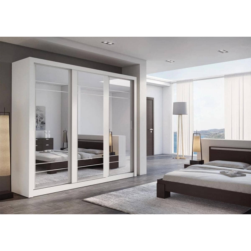 Trijų durų spinta su veidrodžiais APER, balta, 250x60x215 cm