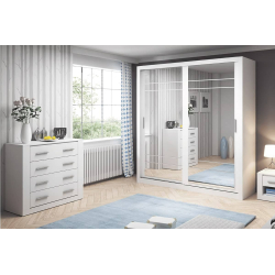 Dviejų durų spinta su veidrodžiais APER, balta, 203x60x215 cm