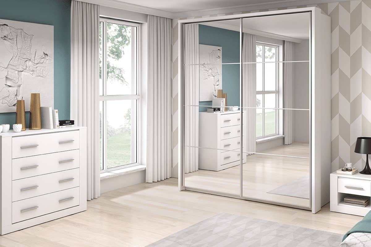 Dviejų durų spinta su veidrodžiais APER, balta, 180x57x218 cm