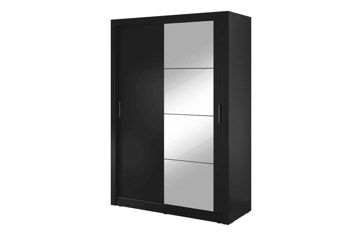Dviejų durų spinta su veidrodžiu APER, juoda, 150x60x215 cm