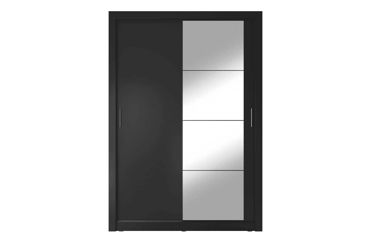Dviejų durų spinta su veidrodžiu APER, juoda, 150x60x215 cm