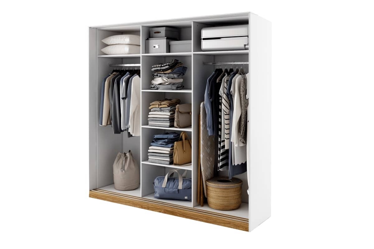 Trijų durų spinta su veidrodžiu CALI, 220x63x215 cm