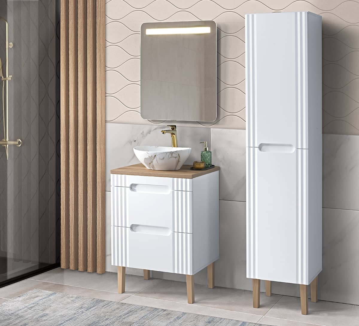 Pastatoma vonios spintelė su praustuvu 826A FIJI WHITE