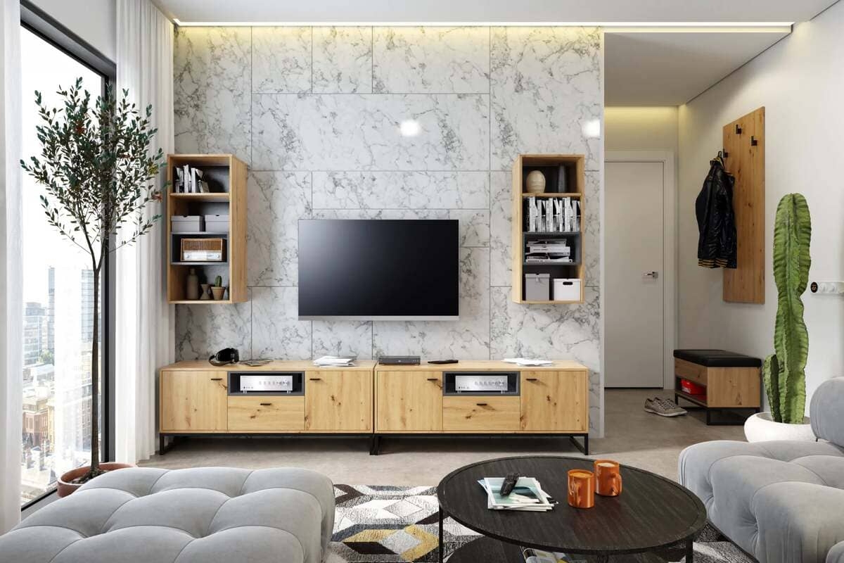 TV staliukas PERLY, ąžuolo, 135x40x55 cm