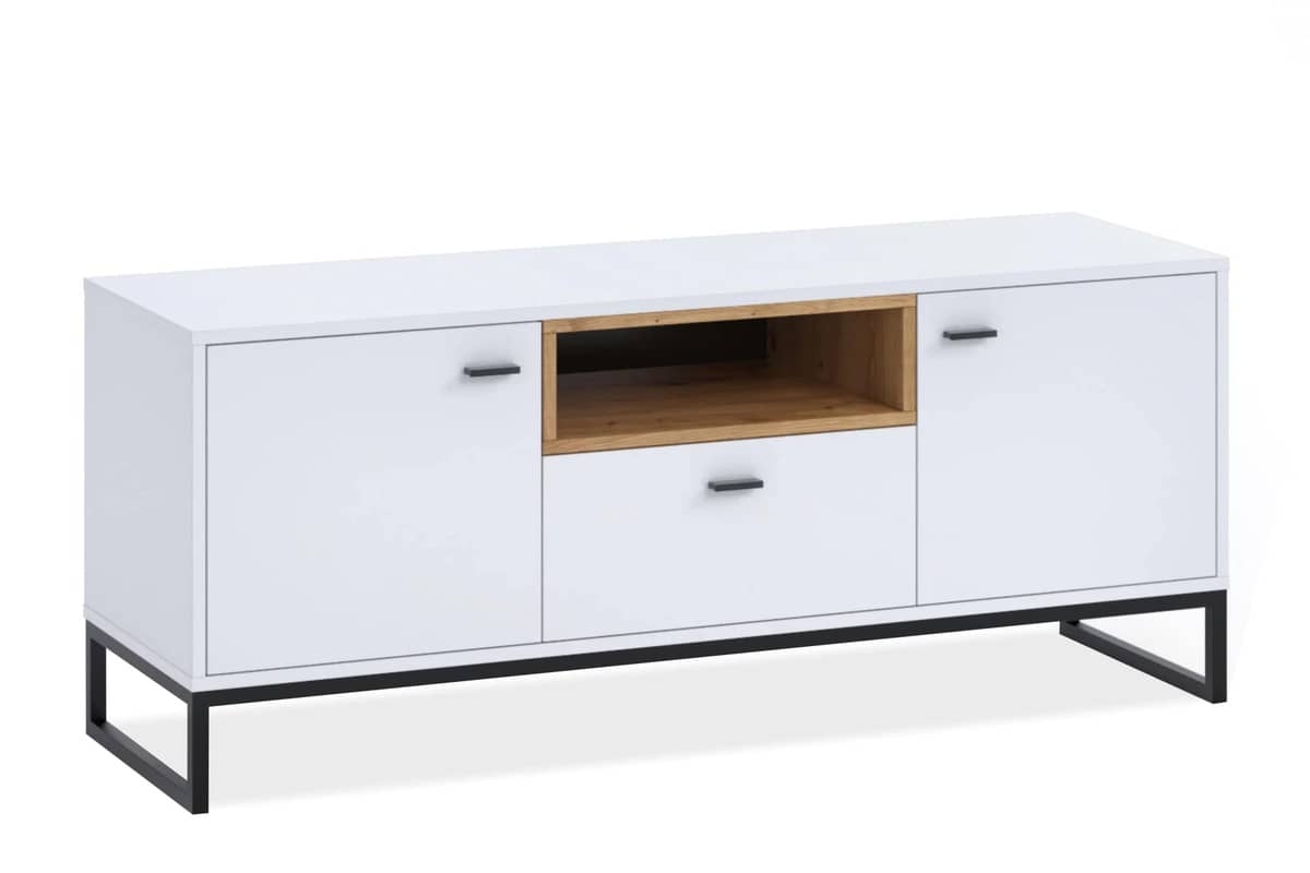 TV staliukas PERLY, baltas, 135x40x55 cm