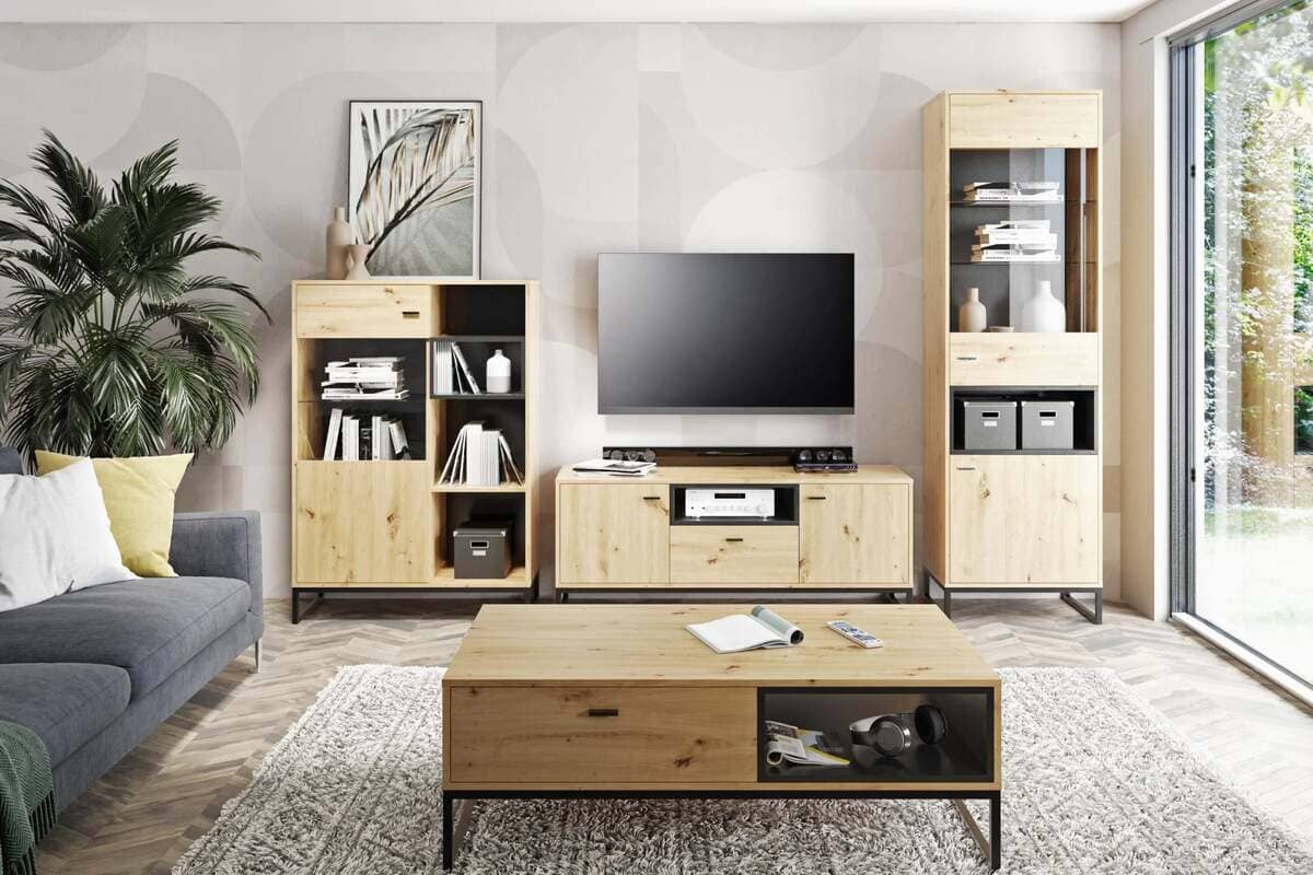 Vitrina PERLY, ąžuolo, 60x40x202 cm