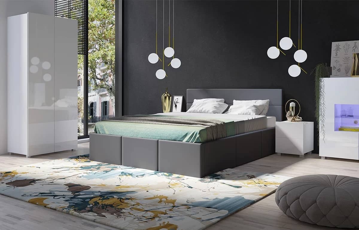 Lova 160 cm PAVA su pat. dėže, pilka, 175x215x92 cm