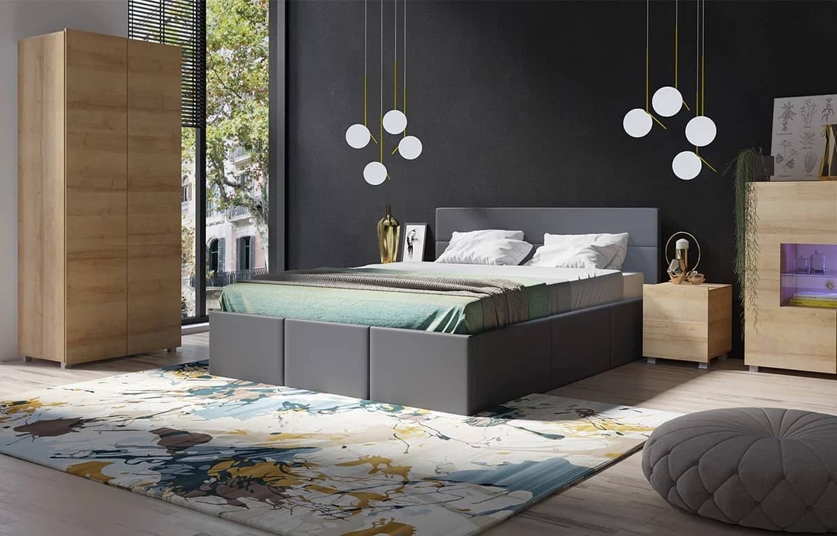 Lova 160 cm PAVA su pat. dėže, pilka, 175x215x92 cm