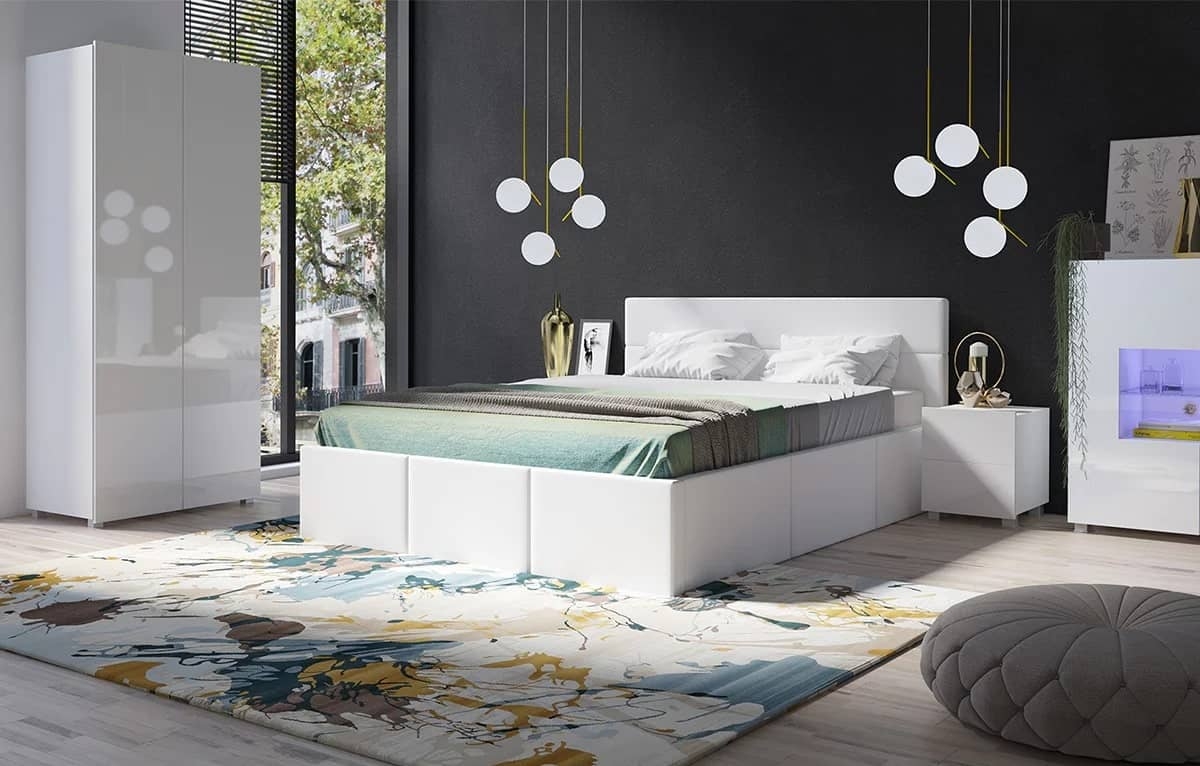 Lova 160 cm PAVA su pat. dėže, balta, 175x215x92 cm