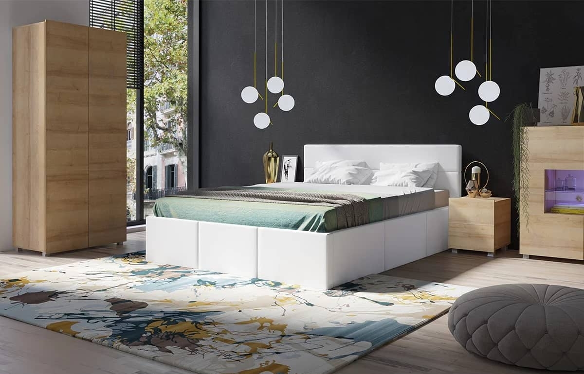 Lova 160 cm PAVA su pat. dėže, balta, 175x215x92 cm