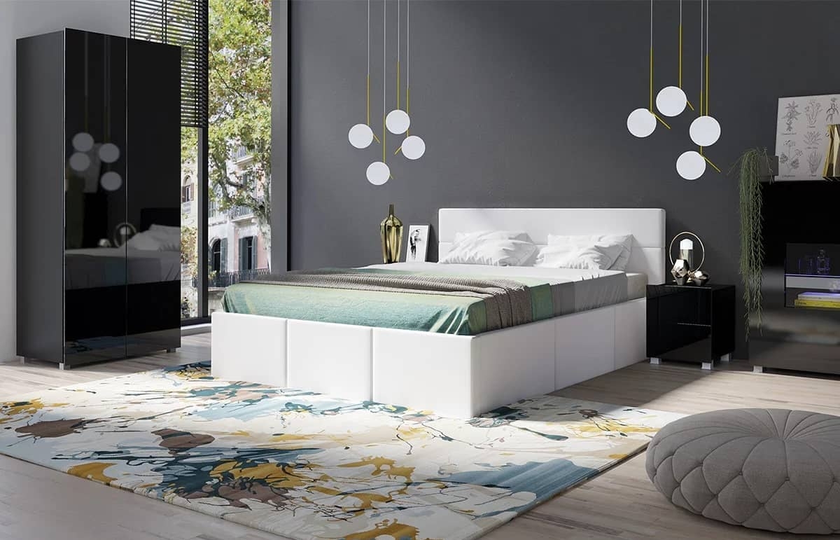 Lova 160 cm PAVA su pat. dėže, balta, 175x215x92 cm