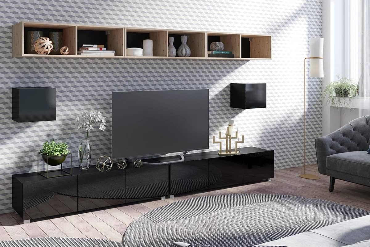 Pakabinama lentyna PAVA, ąžuolo/juoda, 100x41x31 cm