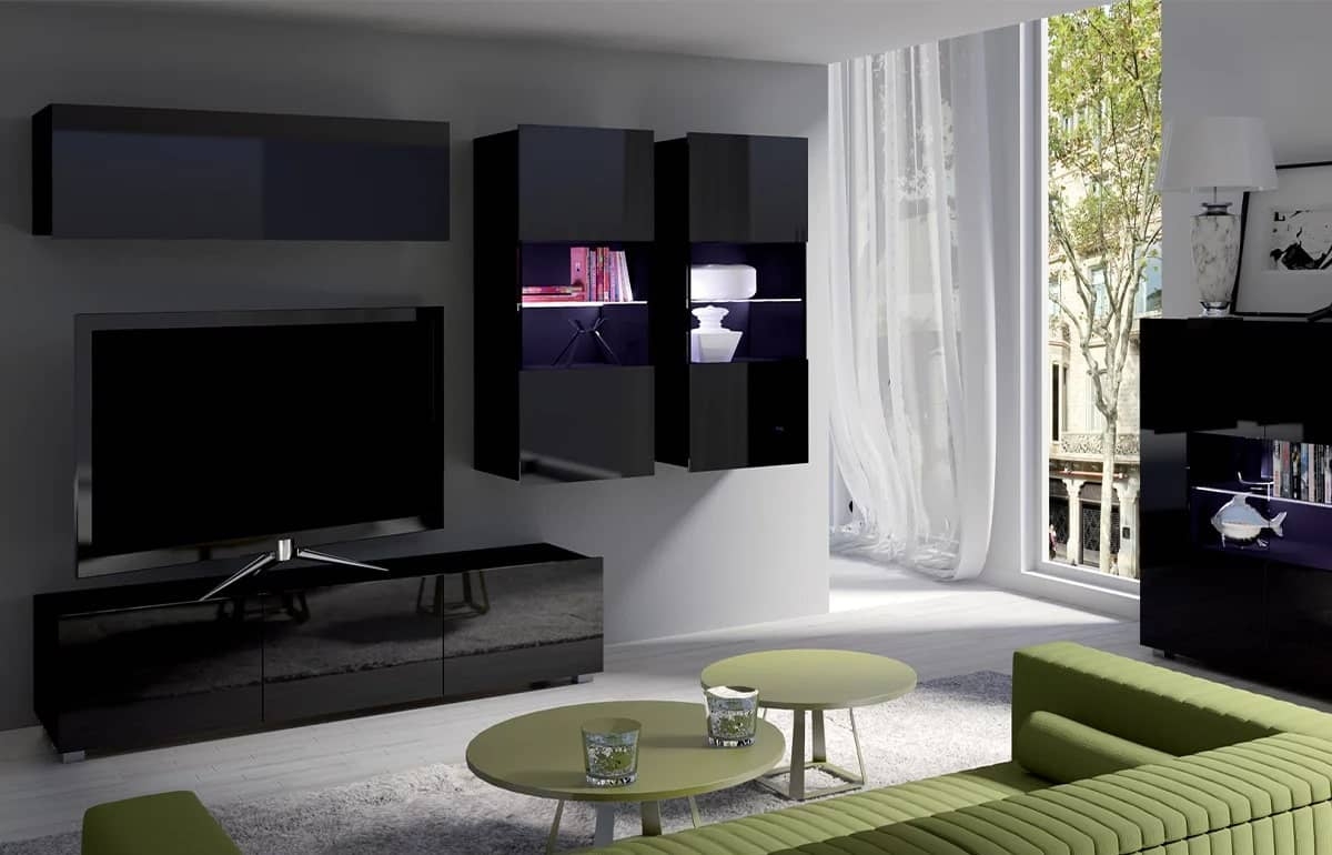 TV staliukas PAVA, juodas, 150x43x37 cm