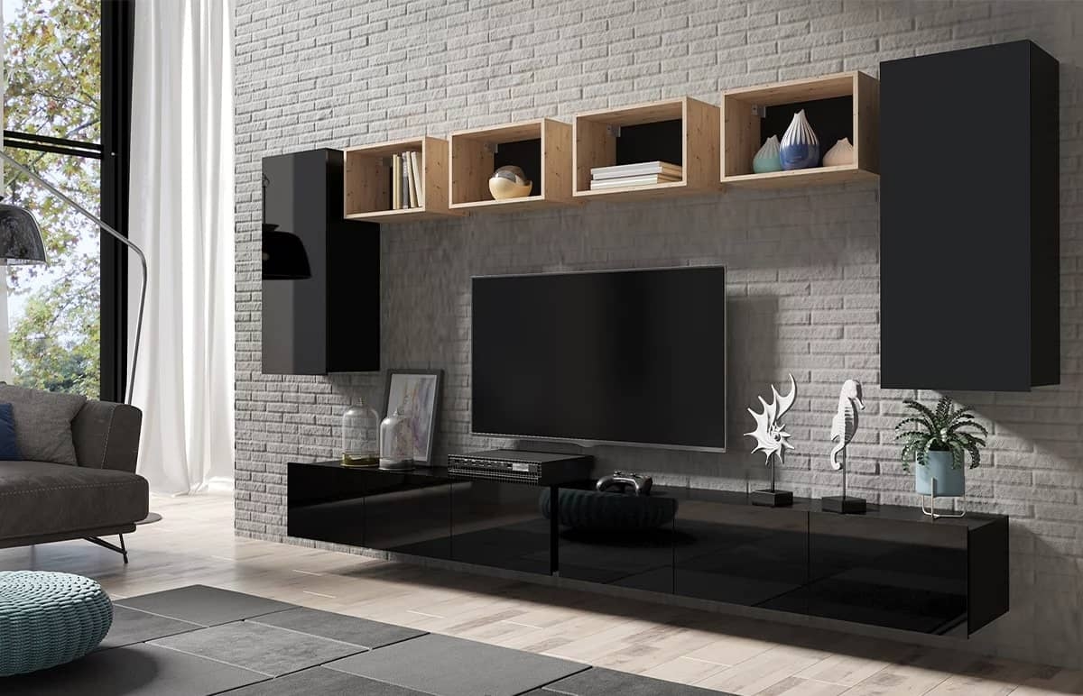 TV staliukas PAVA, juodas, 150x43x37 cm