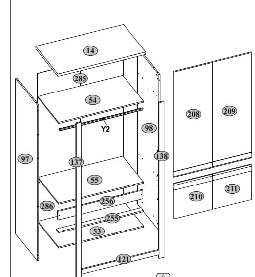 Keturių durų spinta SKELA, 106x60x210 cm