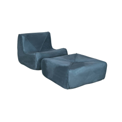 Fotelis su pufu NUA, mėlynas, 86x102x70 cm