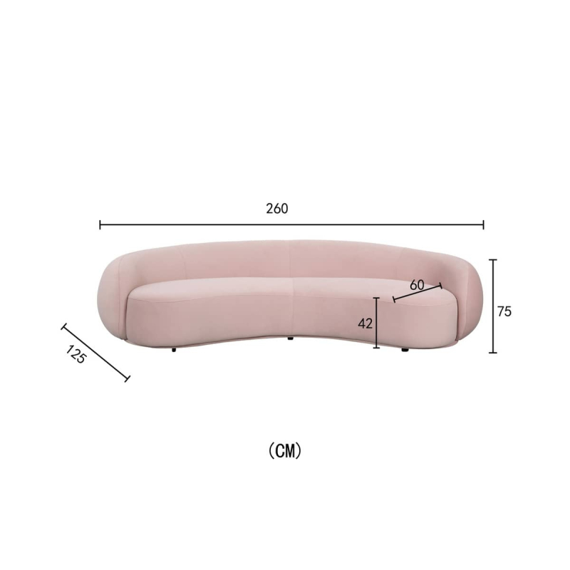 Sofa NUA, rožinė, 260x125x75 cm