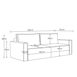 Sofa NAPA, šviesiai pilka, 228x101x89 cm