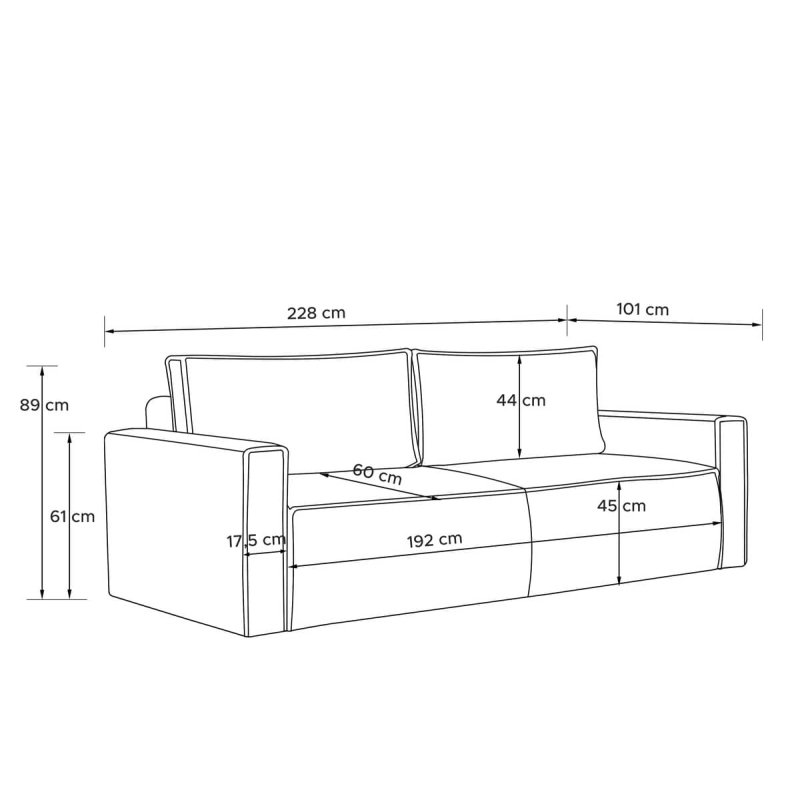 Sofa NAPA, šviesiai pilka, 228x101x89 cm