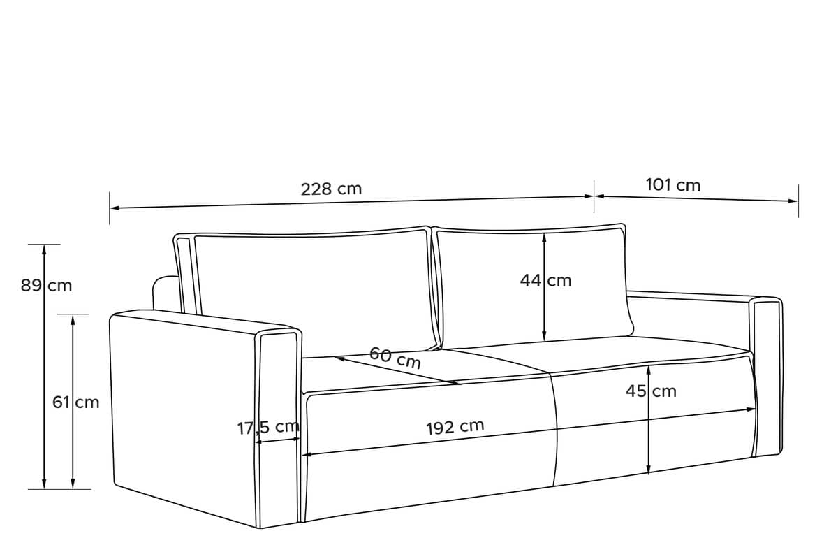 Sofa NAPA, ruda, 228x101x89 cm