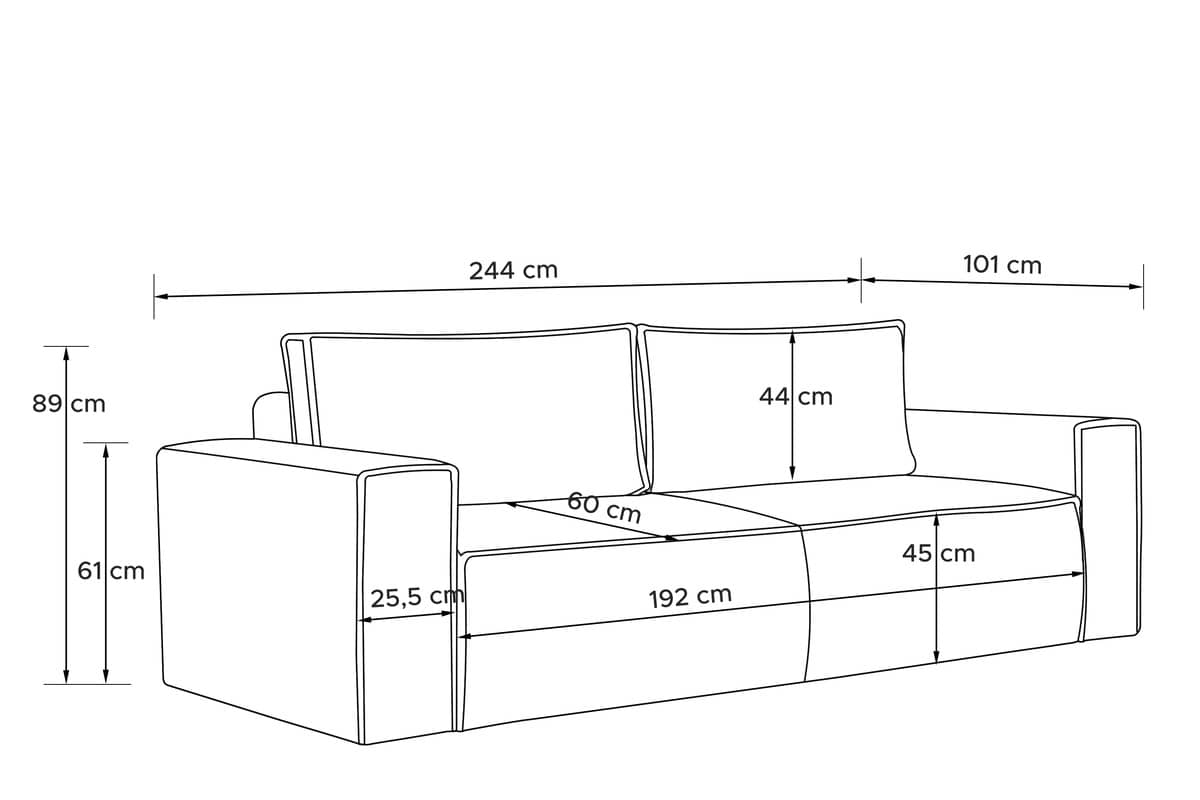 Sofa NAPA, tamsiai pilka, 244x101x89 cm