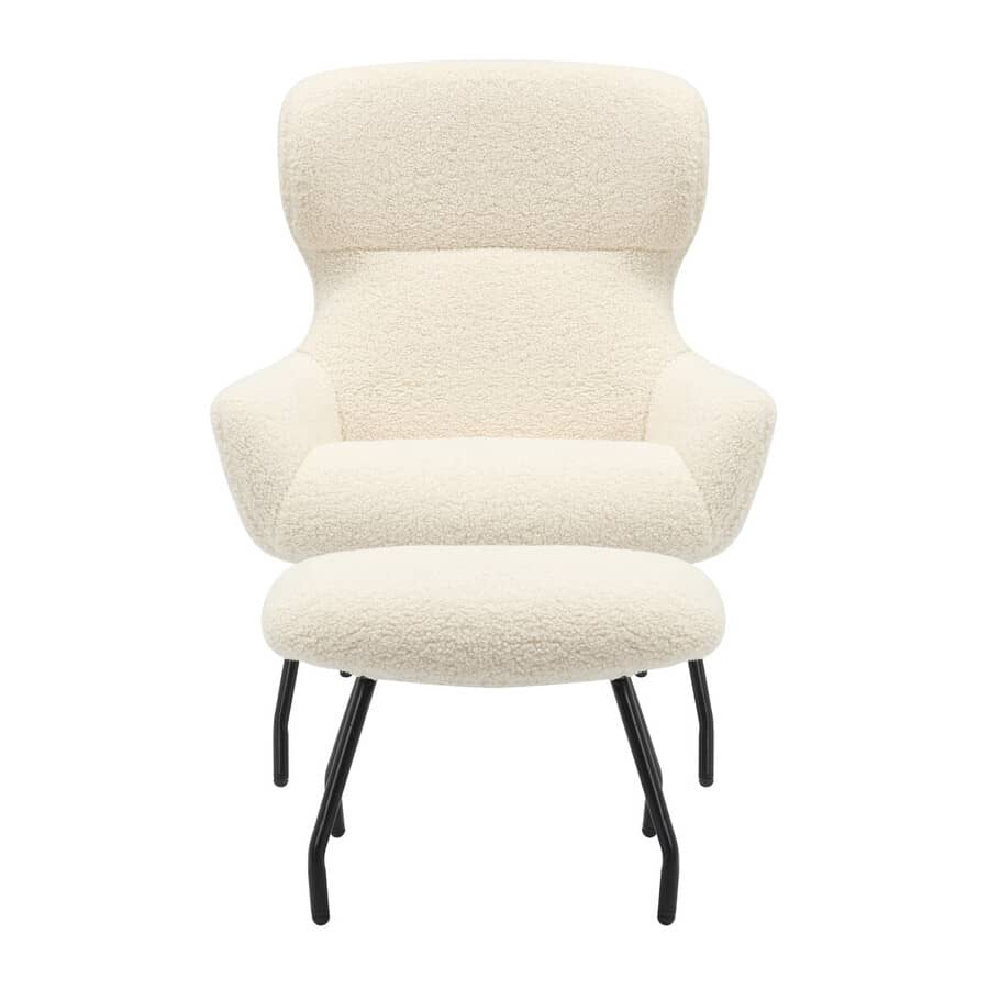 Fotelis su pufu SF367, kreminis, 79x82x103 cm