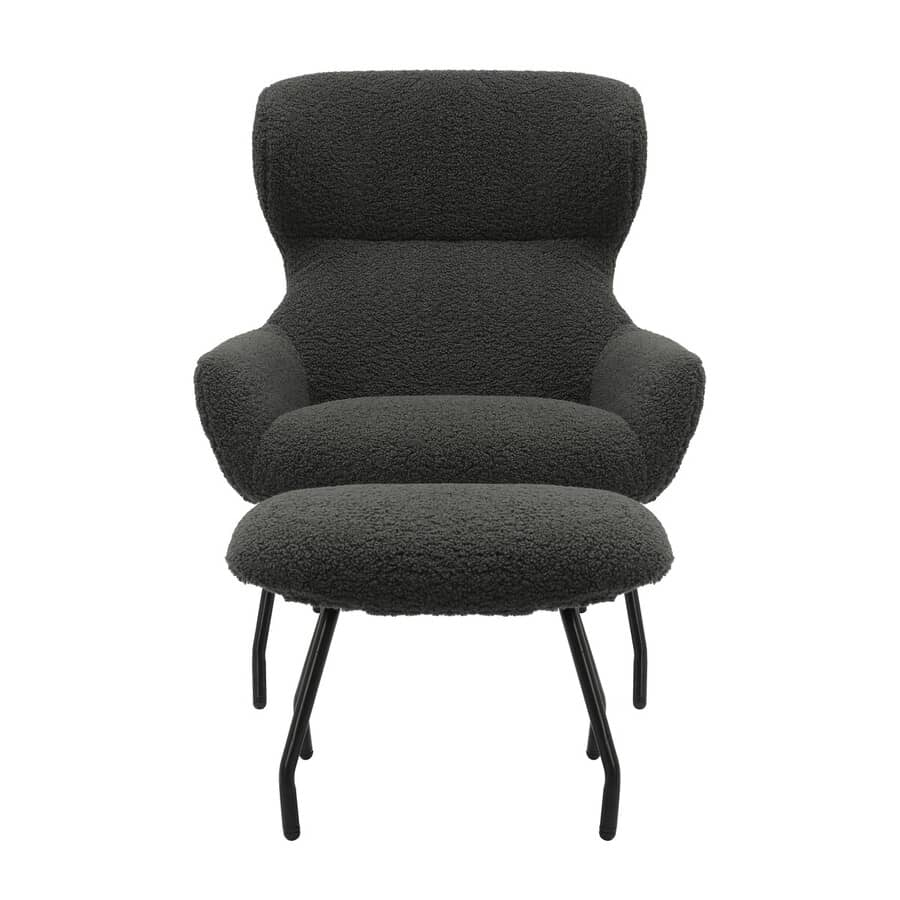 Fotelis su pufu SF367, antracito, 79x82x103 cm