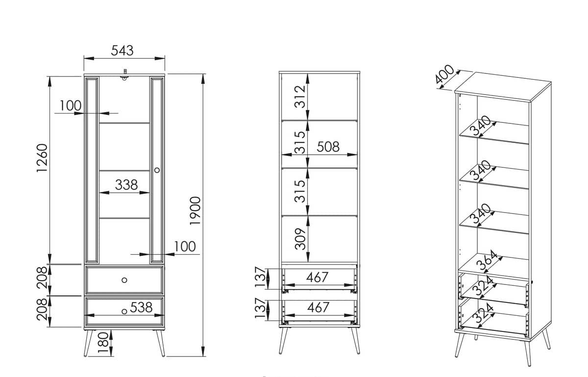 Siaura vitrina ISOR, 55x40x190 cm