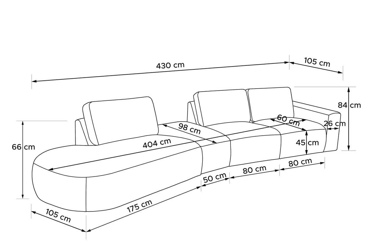 Kampinė sofa ZUCO, smėlio, kairinė/dešininė, 430x105x84 cm