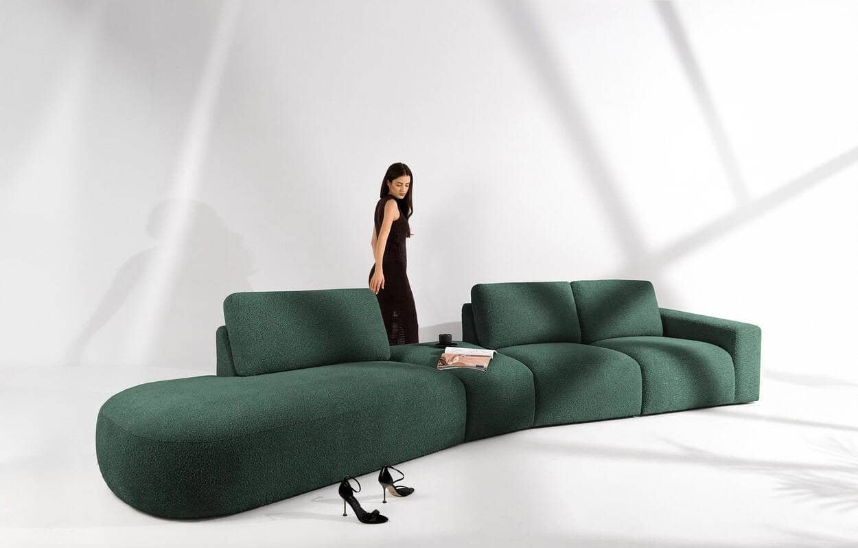 Kampinė sofa ZUCO, žalia, kairinė/dešininė, 430x105x84 cm